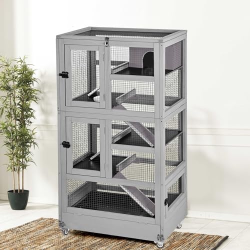 GUTINNEEN 5-Level Chew-Proof Ferret Cage with Durable Metal Enclosure, Portable Chinchilla Cages with Wheels for Ferrets, Guinea Pigs, Rats, Squirrels, Small Animals, 55.2" H