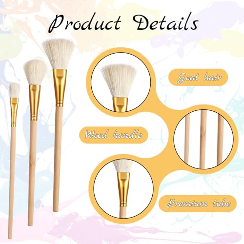 3 Pieces Mop Brush, Goat Hair Brushes, Goat Hair Blending Leaf Sweeper, Gold Leaf Brushes for Gold Leaves Sheets
