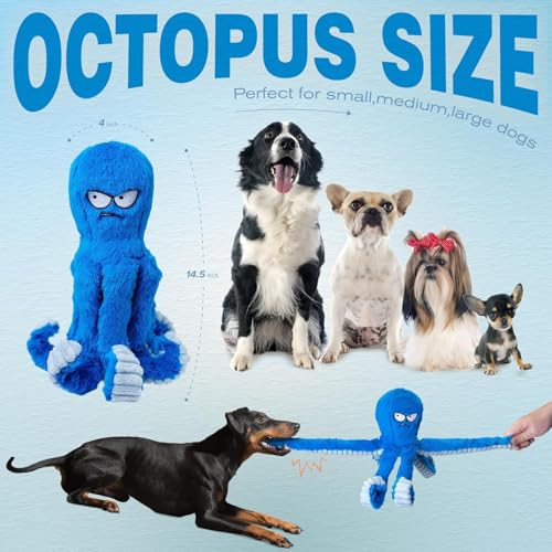 Large Dog Toys, Squeaky Dog Toy, Stuffed Crinkle Blue Octopus Toys 2 Pack | Tough Soft Fabric, Interactive Tug of War Puppy Chew Toys for Teething, Birthday Gift for Pet, Training Reward - color: Blue Octopus 2pack
