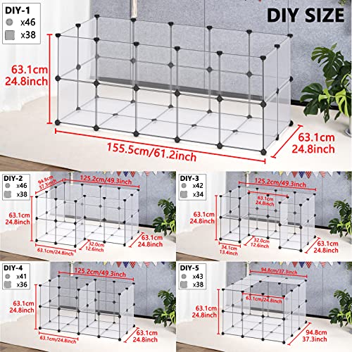 DINMO 38 Panels Bunny Playpen with Floor, Plastic, 61.2"L x 24.8"W x 24.8"H | Portable Small Animals Fence for Rabbits, Ferrets, Hedgehogs, Guinea Pigs, Puppies & Kittens, DIY, Expandable, Visualization - style: Plastic-38 panels