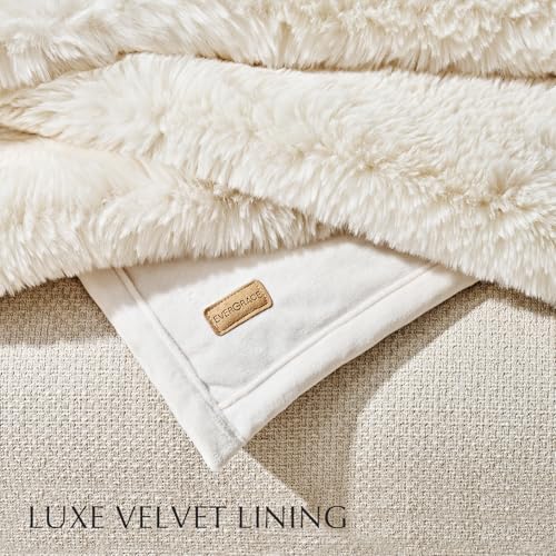 EVERGRACEHOME Faux Chinchilla Fur Throw Blanket, 60"x80", Arctic White | Luxury, Super Soft, 1220GSM, Fluffy Cozy Mink, Reversible Velvet Back, Warm Thick Heavy Winter Throw for Couch Bed, Gift - color: Arctic White, size: 60"x80"