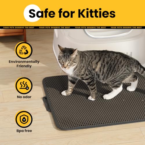 Cat Litter Mat, Upgrade Super Waterproof Back Layer Litter Box Mat, Non Slip, Durable, Soft on Paws Kitty Trapping Matt (24"x18", Black) - color: Black