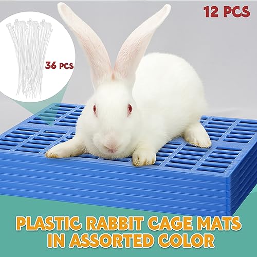 12 Pcs Plastic Rabbit Cage Mat, Rabbit Floor Mat Foot Resting Pads for Small Animal Hamster Chinchilla Rat Guinea Pig, Mats Feet Pads for Pet Dogs Cats Bunny, 13.4 x 9.8 x 0.3 Inch, Blue