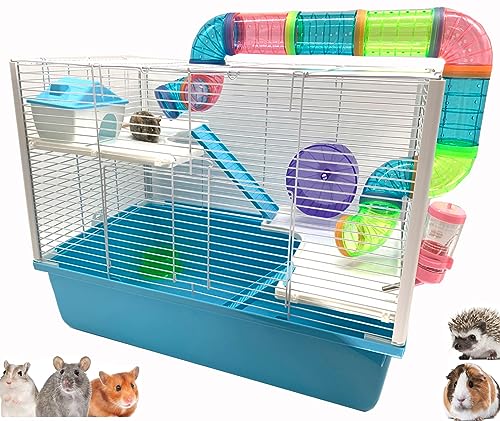 Extra Large Multi-Floors Expandable and Customizable Hamster Mansion Mouse Habitat Gerbil Home Rat House Small Animal Critter Home Cage with Hide House Excerise Running Wheel Food Bowl - color: Blue, size: 23"L x 14"W x 18"H