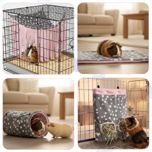Guinea Pig Hideout, 4 Pack Tunnel & Mat & Corner Hide & Hay Bag | Soft Fleece Small Animal Hideaway Set Cage Accessories for Guinea Pig, Rabbit, Ferret, Chinchilla, Hedgehog - size: 4 pack