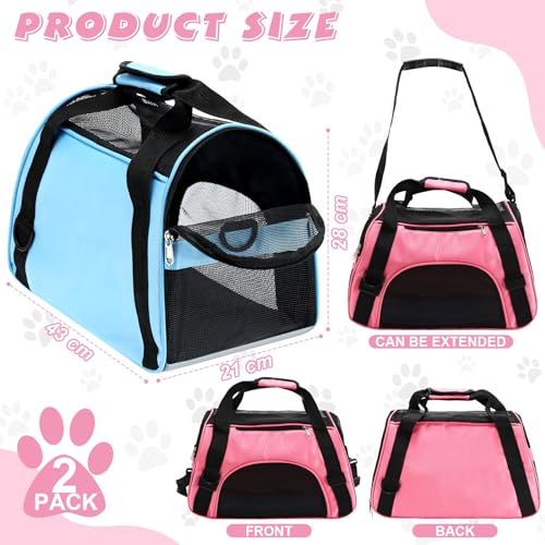 2 Pcs Pet Carrier, Soft Sided Pet Travel Carrier for Cats, Airline Approved Kitty Portable Dog Bags for Traveling Little Dogs, Rabbits, Puppy, Cat(S,Pink, Blue) - color: Pink, Blue