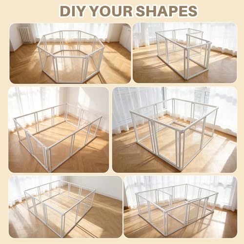 24" H Clear Dog Playpen Indoor, Acrylic Dog Cage with Door 8 Panels | Metal Frame Play Pen Easy Assemble Pet Fence, DIY Foldable Puppy Pen for Ducks Cat Rabbit Small & Medium Pets- White