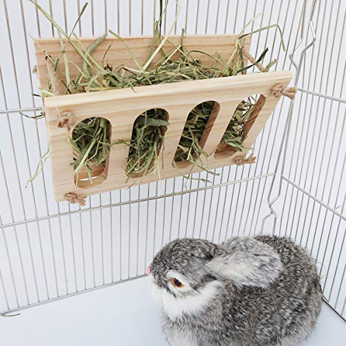 Rabbit Wooden Hay Rack Multi-Functional Manger Grass Holder for Small Pets Bunny Chinchilla Guinea Pigs (Hay Rack-C) - color: Hay Rack-C