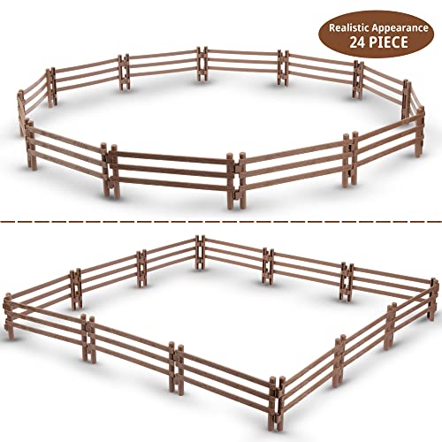 Toymany 24PCS Plastic Corral Fencing Playset Accessories for Farm Animals Figurines, Cake Toppers - Educational Gift for Kids and Toddlers - style: Brown(24PCS)