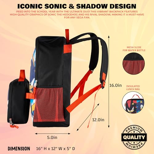 AI ACCESSORY INNOVATIONS Sonic The Hedgehog & Shadow 2 Piece Backpack Set, Boys & Girls 16" School Bag, Black - color: Sonic and Shadow