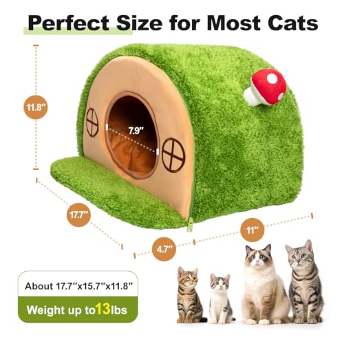 Cat House for Indoor Cats - Tree Hole Cat Bed Cave Hideaway | Enclosed Calming Shelter for Small Medium Pets, Removable & Washable Cushioned Pillow, Cute Kitten Bed with Anti-Slip Base