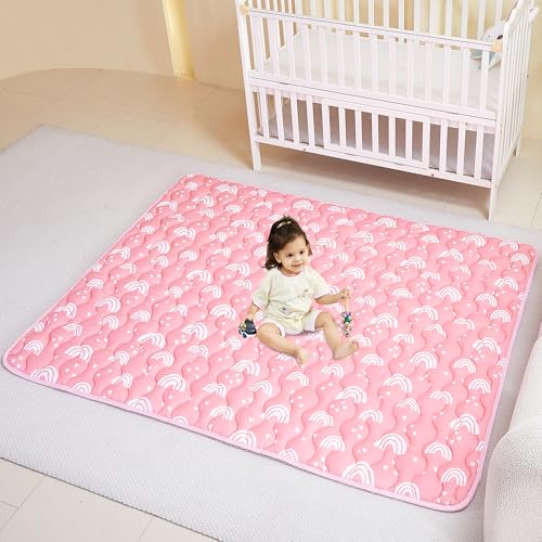 Viviland Baby Mats for Floor, 71x59 Inch Playpen Mat, Thicker & Large Soft Playmat for Baby and Toddlers Infants, Non-Slip & Machine Washable, Pink Rainbow - color: Pink Rainbow, size: 71" X 59"