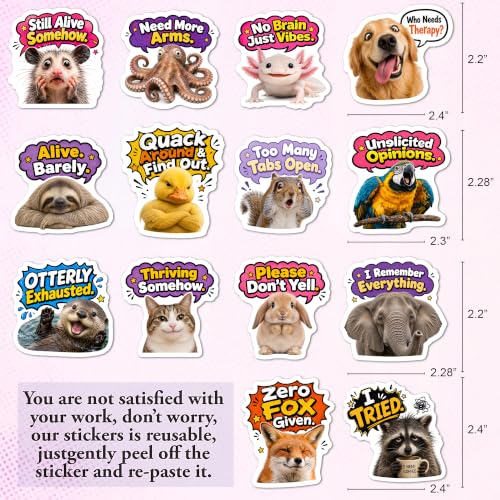 BEATRI Funny Animal Stickers 50pcs Waterproof Vinyl Sarcastic Meme Animals | Non-Repeating Decals, High-Definition Print for Laptop, Water Bottle, Journaling, Skateboard & Travel Gear - color: Funny Animal