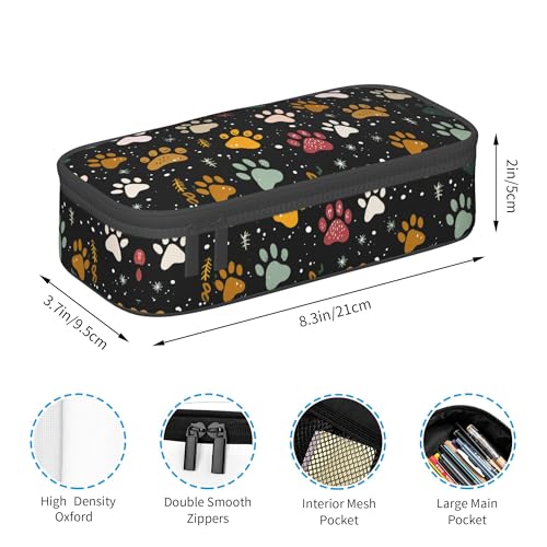 Yrebyou Paw Print Pencil Case Big Storage Pencil Pouch Multi-Functional Pen Bag Cute Lightweight Organizer for Aldult Office College - color: Black