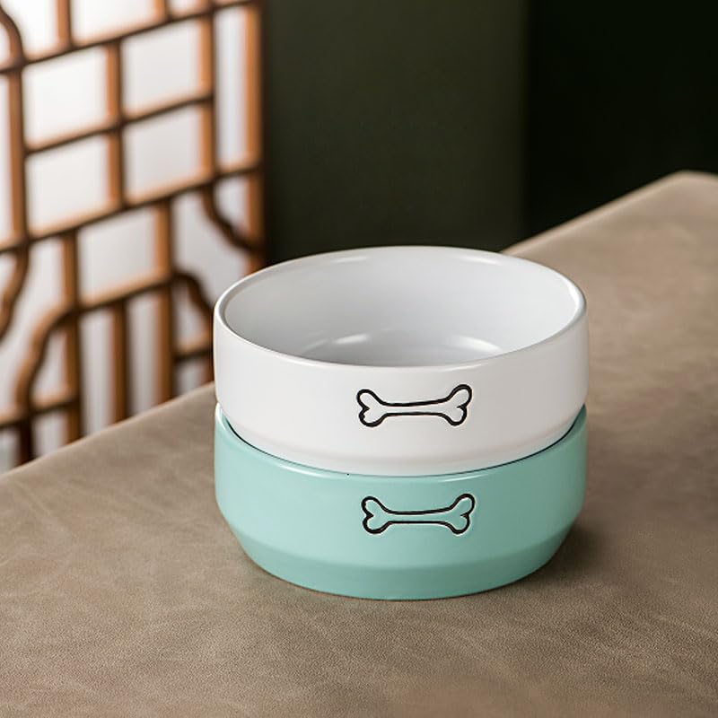 6.5" Ceramic Dog Bowl Pet Feeding Bowl 20oz (Cream/White, 6.5 / Large) - color: Cream / White