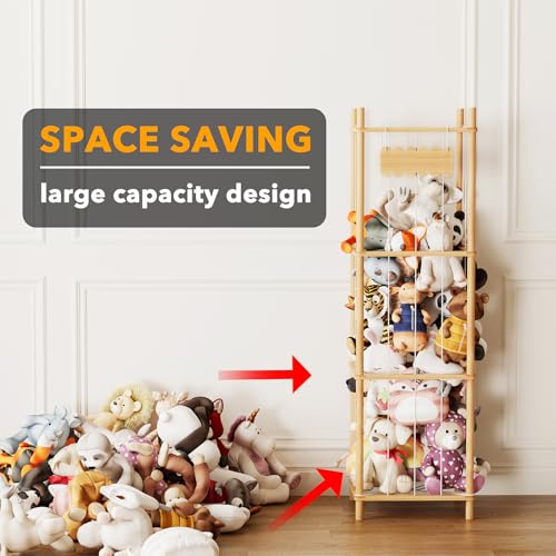 SpaceAid Stuffed Animal Storage Organizer, Wood Animals Zoo Toy Plushies Storage Holder, Large Capacity Plush Toy Cage for Playroom Organization, 15.8" Wide, Natural - color: Natural, size: 15.8"W x 15.8"D (Large)