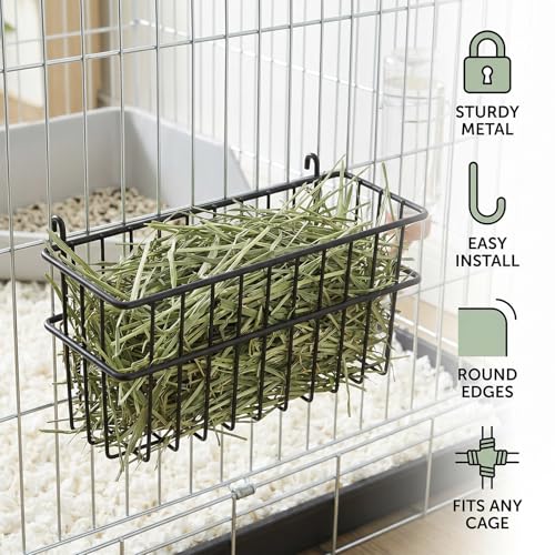 Rabbit Hay Feeder, Metal Wire Basket with Hooks for Guinea Pig Cages | Open wire design keeps hay accessible and helps reduce cage mess for rabbits, guinea pigs and chinchillas.