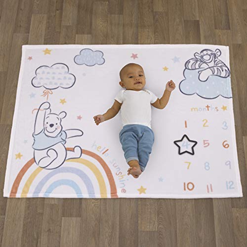 Disney Winnie The Pooh Multi Rainbow & White Super Soft Milestone Baby Blanket, Light Blue, White, Orange, Yellow - color: Disney Winnie the Pooh Multi Rainbow