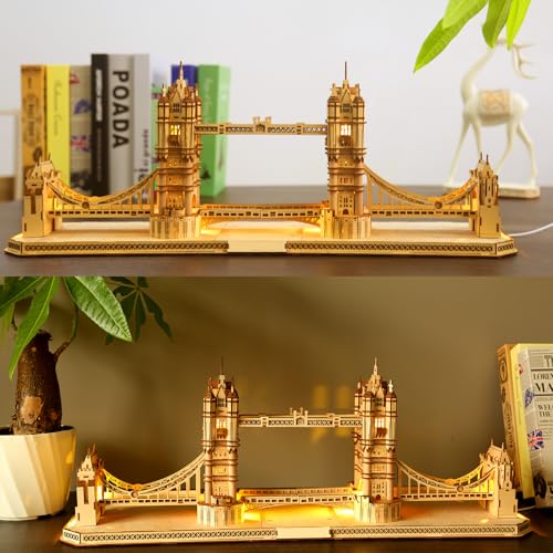 3D Wooden Puzzle for Adults, England Britain London Bridge Wood Architecture Model, DIY Mechanical Building Kit Craft Hobbies Toy, Birthday Festival Gift for Women Men, Home Decor, 450 PCS - style: London Bridge