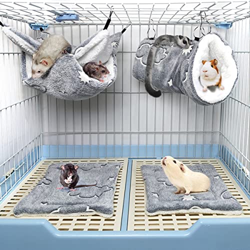 LEFTSTARER Noctilucent Luminous Guinea Pig Rat Hammock Bunkbed Hanging Tunnel and Soft Bed Mat for Ferret Hedgehog Squirrel Hideout Cage Accessories (1.Tunnel and Bunkbed Hammock) - color: 1.Cloud Hammok and Tunnel