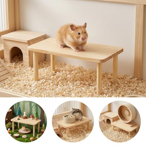 Hamster Play Wooden Platform, Hamsters Wooden Platform with Legs Play Decor Cage Accessory Waterproof Standing Surface Small Animal Wood Stand for Dwarf Syrian Hamster Gerbil Rat Mice Degus