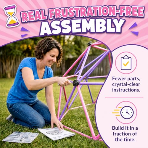 6FT Climbing Dome for Kids, Jungle Gym for Indoor and Outdoor, Geometric Dome Climber Supporting 440 Lbs Anti-Rust Metal Play Structure, Kids Gift Toys, ASTM Approved, Pink & Purple - color: Pink & Purple