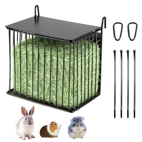 Metal Hay Rack for Rabbits, Rabbit Hay Feeder with Tops-Square Bunny Feeder | Metal Frame Hanging Hay Rack-Hay Holder with Built-in Hooks, Feeding Supply for Guinea Pigs, Chinchillas, Rabbits - size: 6.7x4.7x6.9