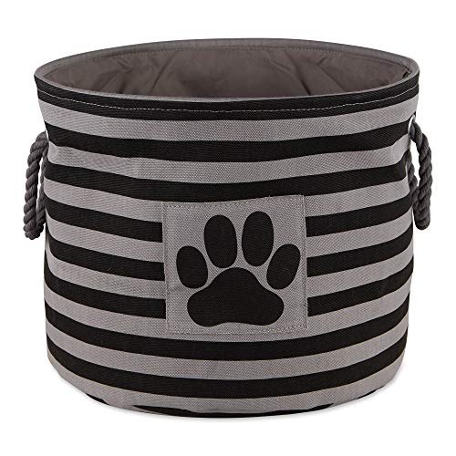 Bone Dry 5743 Pet Storage Collection Striped Paw Patch Bin, Medium Round, Black - color: Black, size: Medium Round