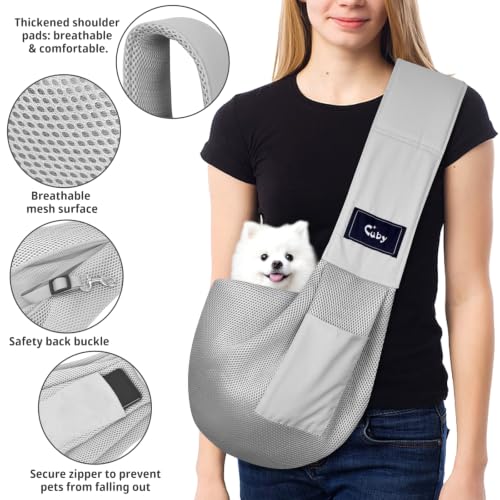 Dog and Cat Sling Carrier - Hands Free Reversible Pet Papoose Bag - Soft Pouch and Tote Design - Suitable for Puppy, Small Dogs Cats Outdoor - color: Msh Grey