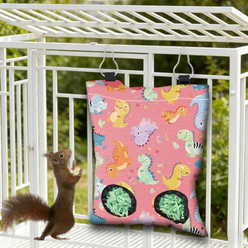 2Pcs 2 Styles Rabbit Hay Feeder Bag with 2 Holes 11.6 x 9.1 Inch Guinea Pig Hay Holder Small Animal Dinosaur Pattern Cloth Washable Hanging Feeding Holders for Bunny Chinchillas Hamsters - color: Dinosaur