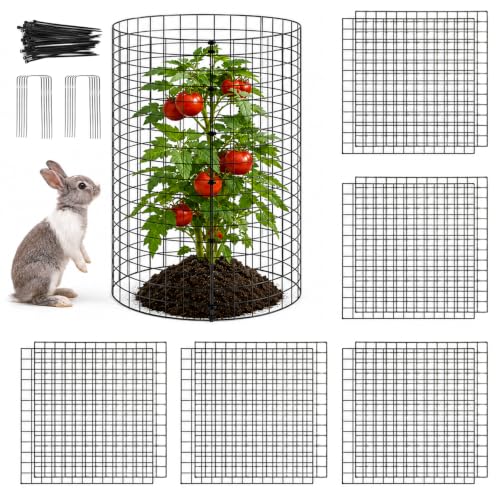 10 Pack Plant Protectors from Animals 12'' x 12'' with Stakes Nylon Ties | Metal Wire Mesh Garden Plant Cages for Outdoor Gardening Supplies to Keep Rabbit Chicken Away from Tomato Flower Vegetables - size: 10PACK-12*12inch