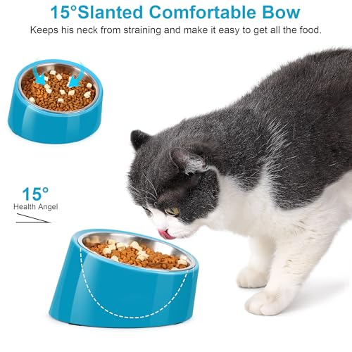 Tilted Dog Bowl Non-Slip & Non-Spill Pet Feeder with Elevated Detachable Melamine Stand, Easy to Get Food Dog Dish, M/180ml Sky Blue - color: Sky Blue, size: Medium(180ml)