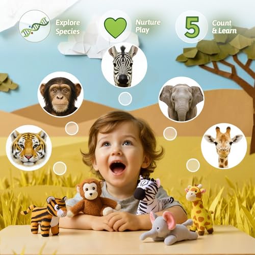 Mini Zoo Stuffed Animals Set - 5 Soft Safari Animals with Carry House 9.8" | Ultra-Soft, Safe, Travel-friendly, Educational, Gift Ready - color: Zoo