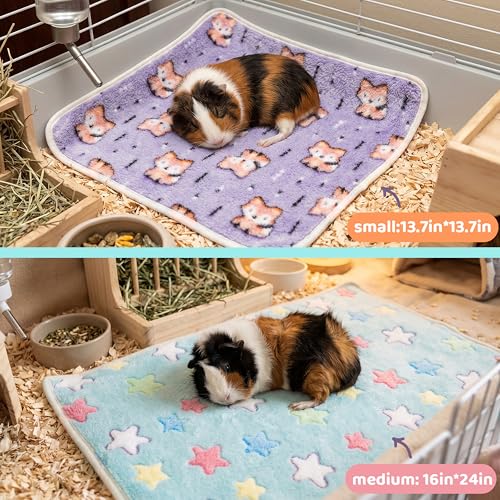 Guinea Pig Blankets 6 Pack, Soft Fleece Small Animal Cage Liners | Washable Pet Bedding Mat & Cozy Cuddle Pads for Rabbit, Hamster, Chinchilla, Hedgehog, Guinea Pig (13.7x13.7in) - color: Multi-colored, size: 13.7"*13.7"