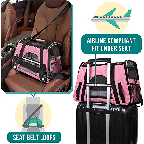 PetAmi Airline Approved Pet Carrier for Cats & Small Dogs, Large, Pink | Soft Sided TSA Travel Bag, Sherpa Bed, Breathable Mesh Ventilation, Collapsible Bowl, Fits Under Seat, Up to 18 lbs - color: Pink, size: Large - 19.5"L x 10.2"W x 12"H