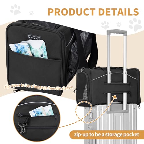 ‌Petsfit Airline Approved Pet Carrier for Small Dogs & Cats, 19x9x12 TSA Approved Carrier, with Removable Dual-Sided Padding (2-Way Placement) - Fits Under Most Airplane Seats, Escape Proof (Black) - color: Black, size: 19"L x 9.0"W x 12.0"H