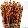30 Pcs Reusable Brown Leopard Print Straws Cheetah Print Plastic Drinking Straws with 2 Cleaning Brushes for Animal Print Party Favors Safari Birthday Party Supplies - color: Brown
