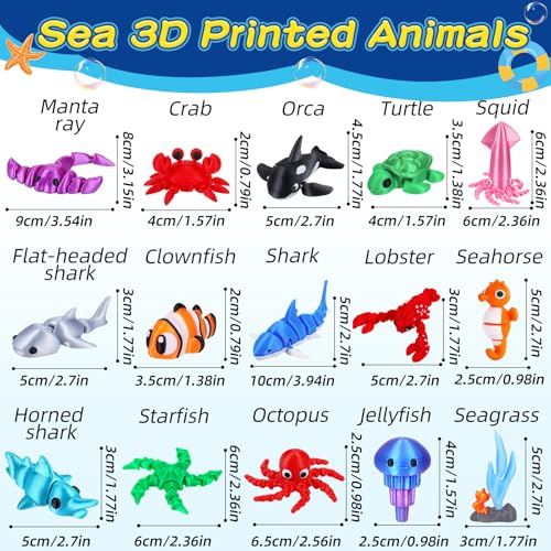 ywevyezc 25 Pcs 3D Printed Ocean Animals Set, Flexible Articulated Mini Sea Animal Figurines Fidget Toy Desk Pets, Ideal for Party Favors Birthday Gifts Office Desktop Home Decor - style: 25Pcs-3D Ocean Animals