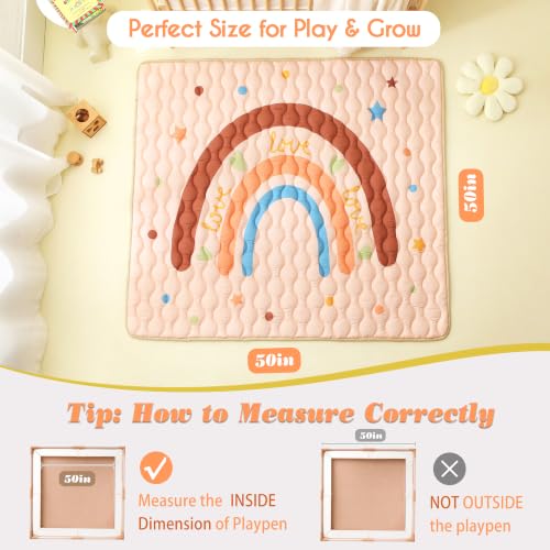 Viviland Baby Mats for Floor, 50x50 Inch Playpen Mat, Soft Playmat for Baby and Toddlers, Non-Slip & Machine Washable, Brown Rainbow - color: Brown Rainbow, size: 50" X 50"