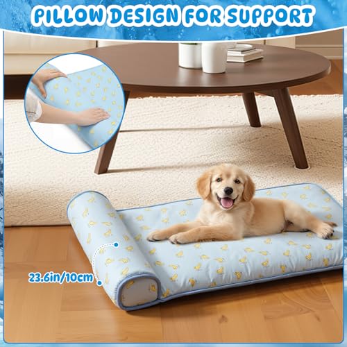 DoubleFill 4 Pack Cooling Pet Mats 23.6" x 31.5" Cooling Dog Beds with Supportive Pillow Self Ice Washable Cool Pads Summer Cat Sleeping Pad with Storage Bag for Summer Crate Floor (Large, Blue) - size: Large, style: Blue