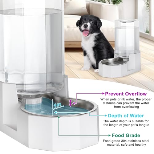 Sfozstra Dog Water Bowl Dispenser: 7L White Gravity Stainless Steel Bowl | Stable Non-Slip Base/Easy Refill/Indoor & Outdoor Use/Food-Grade Materials/Indoor & Outdoor Use - color: White, size: 6L Without Filter