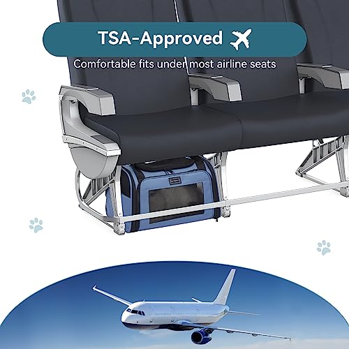 PETSFIT Pet Carrier, Blue, Small and Medium Cats, Puppies Up to 12 Lbs | Dog Carrier, Airline Approved, Collapsible Soft Sided, TSA Approved, Cat Travel Carrier - color: Blue, size: Medium