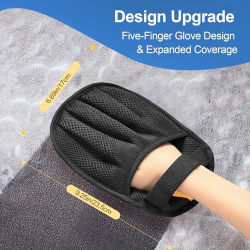 Pet Hair Removal Glove Cat & Dog, Electrostatic Reusable Hair Remover Tool | Upgraded washable 5-Finger pet hair remover works for laundry, couch, carpet & car seat, removes dog and cat fur easily - color: Black