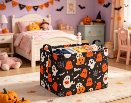 Halloween Basket Cute Baskets for Kids Pumpkin Basket Rectangular Storage Bin Organizer Box Room Decor(Black Pumpkin Ghost) - color: Black Pumpkin Ghost