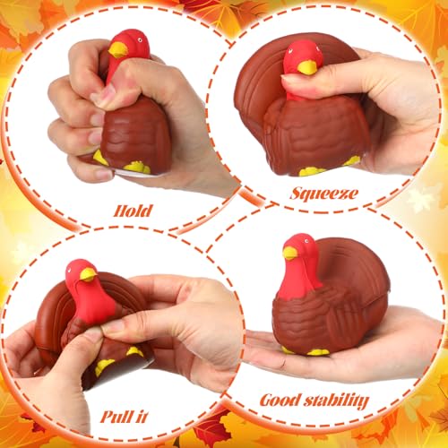 Meooeck 12 Pcs Thanksgiving Turkey Party Favors Cute Animal Squeeze Toys Stress Relief Soft Turkey Fidget Toys for Kids Adults Office Harvest Party Favors Goodie Bag Filler Classroom Reward - color: Brown, style: Turkey