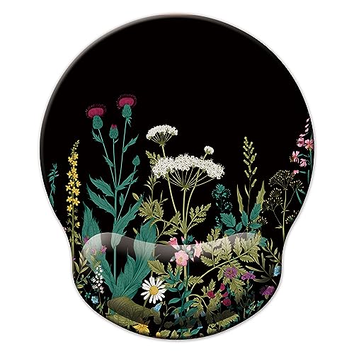 Mouse Pad with Wrist Support, Ergonomic Mouse Pad with Memory Foam Wrist Rest Cushion, Non-Slip Rubber Base Gaming Mice Pad for Home Office Computer Laptop, Flowers Grass - color: Flowers grass