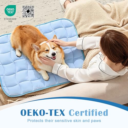 JOLLYVOGUE Cooling Mat for Dogs, X-Large Dog Cooling Pad, 44"x32", Blue | Lightweight & Breathable, Nylon-Spandex Blend Cover, Down Alternative Fill, Wavy Quilted, Non-Slip Back, Machine Washable - size: X-Large: 44"x32"