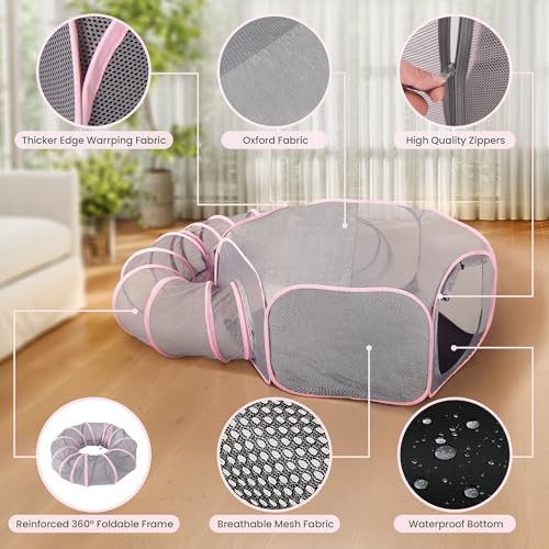 X-ZONE PET Portable Catio Playground, Outdoor Cat Enclosure, Enclosed Tent Playpen Tunnel for Indoor Cats & Small Animals, with Bag Storage 45 Inch Pink - color: Pink