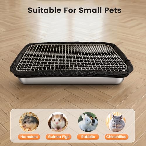 Guinea Pig Litter Box & Rabbit Litter Box – Stainless Steel Tray with Grid, Dual-Layer Mesh Top & Bottom Reusable Waterproof Liner, Easy-to-Clean, 2 inch Low Entry