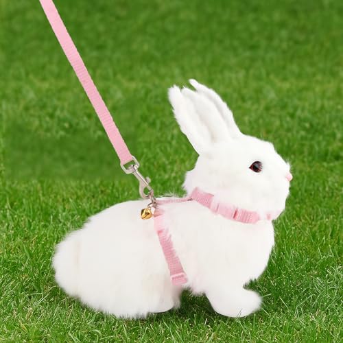 Hypeety Rabbit Harness with Leash Adjustable Nylon Vest for Small Animals | Adjustable 7.9-11.9'' chest, 7.1-10.3'' neck, escape-proof snap buckles, with bell lead for bunnies/guinea pigs/ferrets, pink - color: Pink